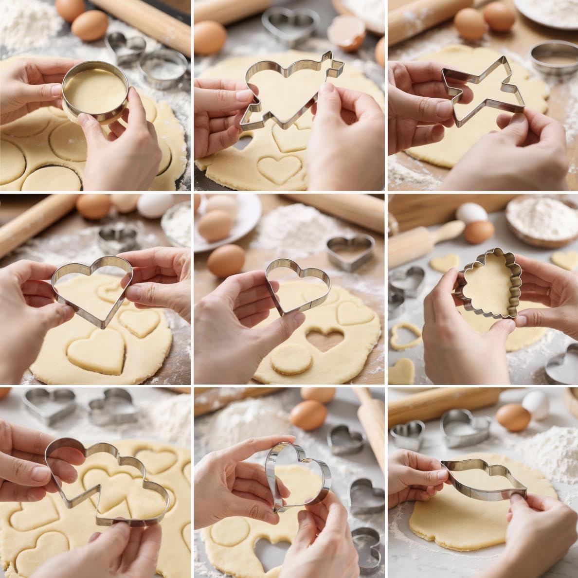 Heart Cookie Cutter Set, Valentine’s Day Cookie Cutters 9 Pieces, Stainless Steel Metal Heart Shapes Cookie Cutters Molds for Valentine Anniversary